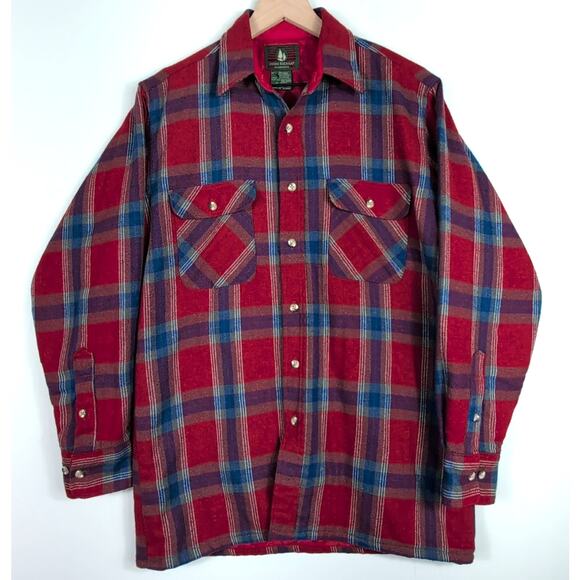 Vintage Red Other - High Sierra Wool Plaid Shacket Men’s Med Red Blue Quilted Hunting Jacket Vintage